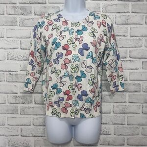 Talbots Petite Multicolored Bow Button Up Cardigan Small Petite